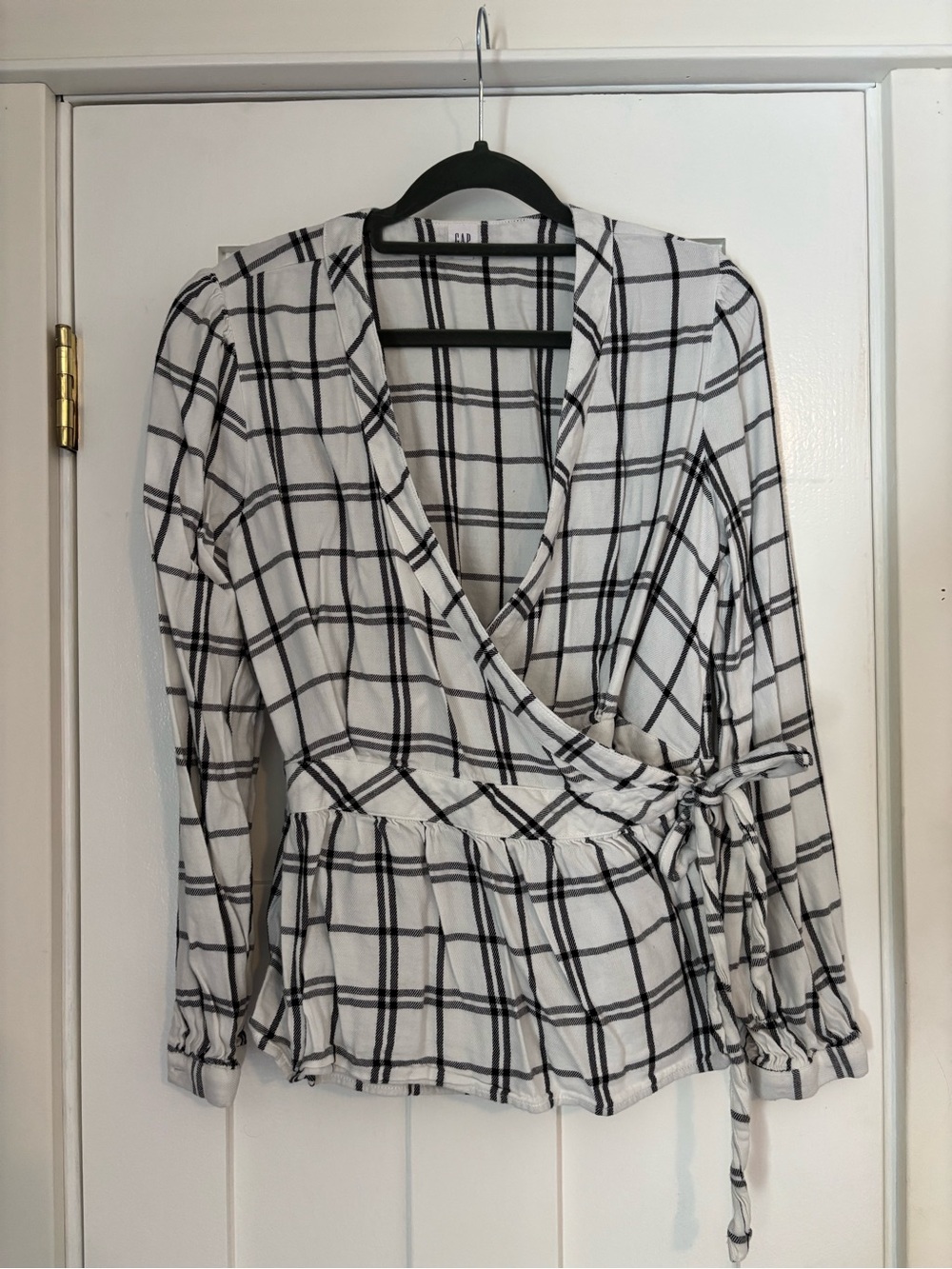 Classic Black & White Plaid Wrap Top - Women